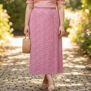Vintage CJ Banks Maxi Skirt Elastic Waist Flowy Floral Pink Boho Women sz 20W